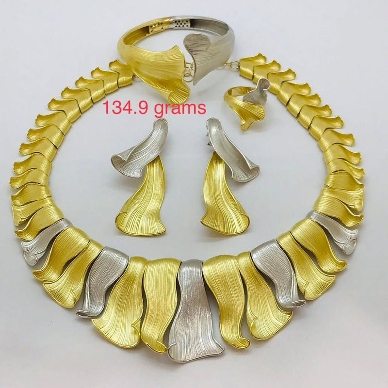 18k gold and silver-tone leaf-shaped necklace